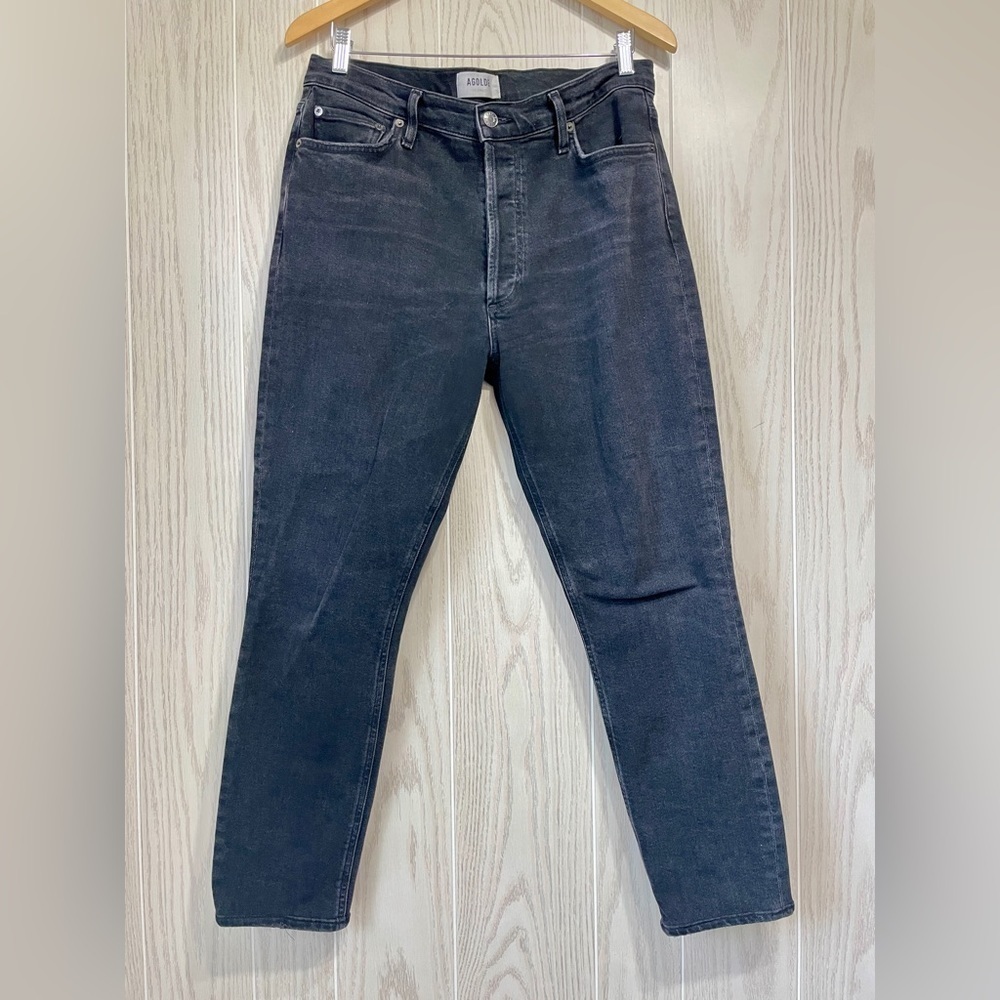AGOLDE Women's Nico High Rise Slim Fit Black Jeans Hotline Wash Organic Size 31